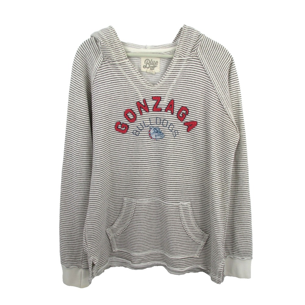 Blue 84 Gonzaga Bulldogs Pullover Hoodie Sweatshirt Women L Gray Striped Y2K
